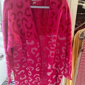JODIFL Pink and Red Cozy Heart Cardigan Marked L fits big